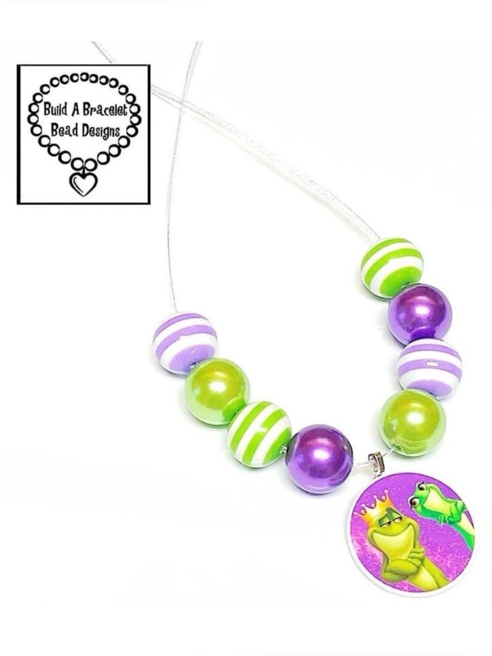 Handmade Disney Princess and the Frog Green Purple Necklace Adjustable